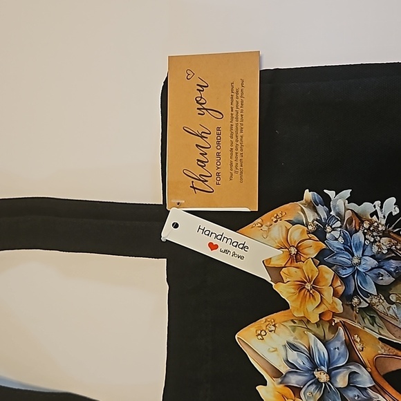 Hand Crafred Reusable Tote Bag Sunflower Motif Black Canvas Bag Multicolored 13" - Picture 10 of 17